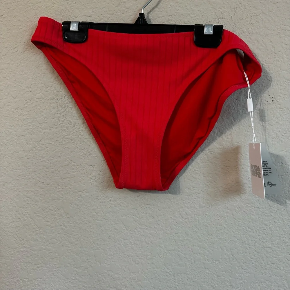 SOLID & STRIPED Bikini Bottom Red Coral Hipster Ribbed Swimsuit Swim Rachel NWT